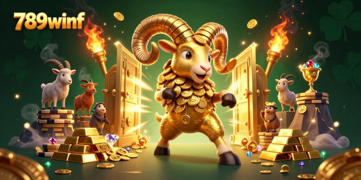 Engage with golden riches in this vivid 789winf casino illustration filled with vibrant gambling treasures.