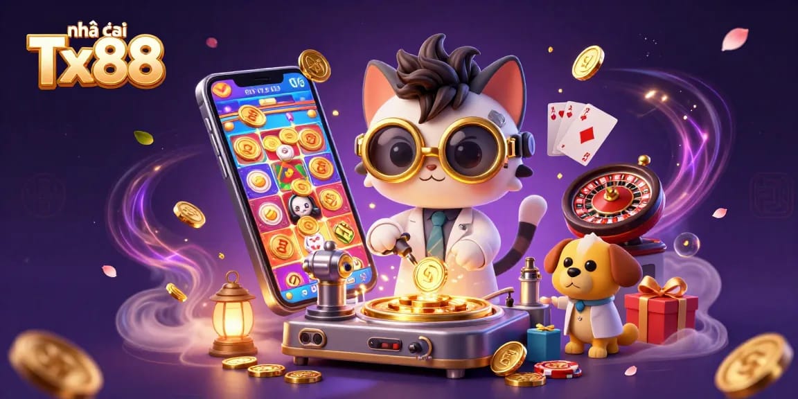 Experience the excitement at nhà cái Tx88 with colorful slot games and vibrant casino elements.