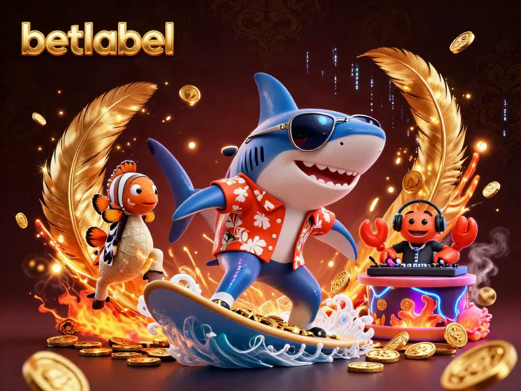 Experience the thrill of betlabel with a dynamic shark and colorful sea creatures in a vibrant casino scene.