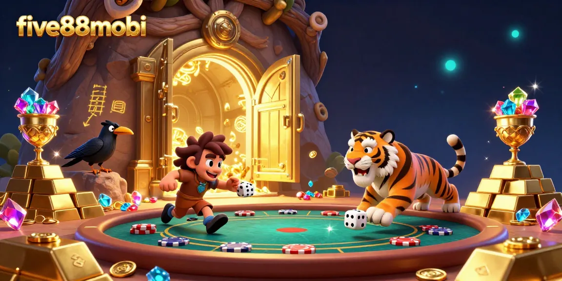 Experience thrilling gameplay at five88mobi with stone poker chips and exciting casino elements in a vibrant 3D scene.