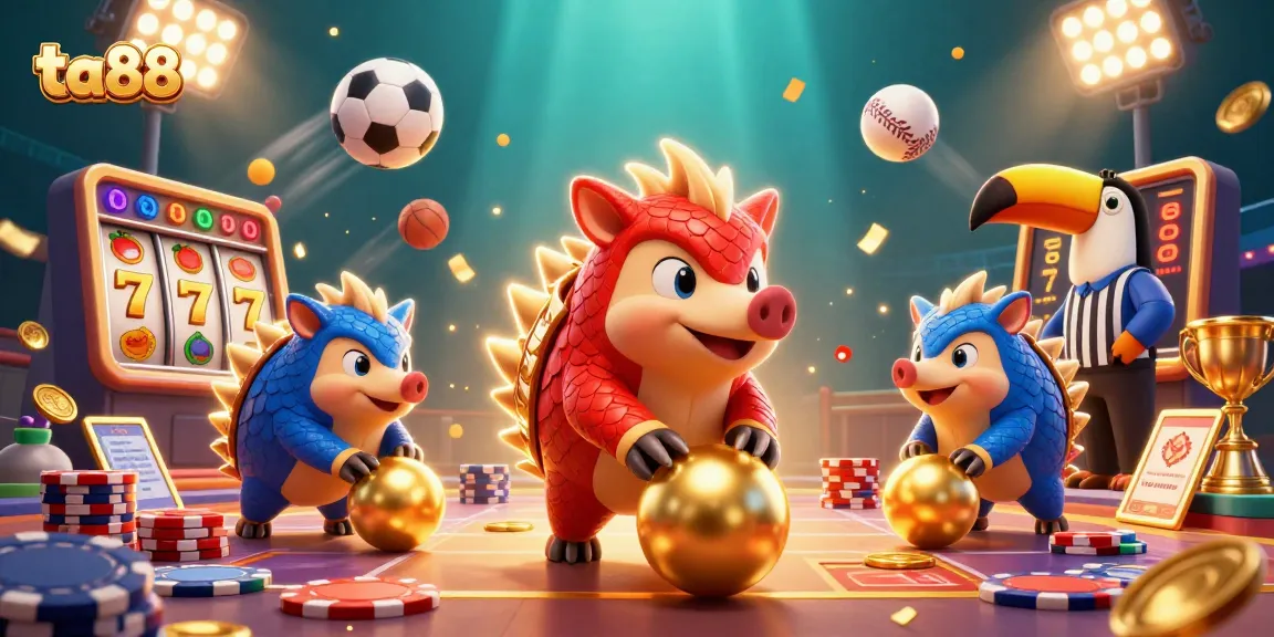 Experience thrilling slot gameplay with ta88, where 3D pangolins roll into golden jackpots amidst sparkling action.