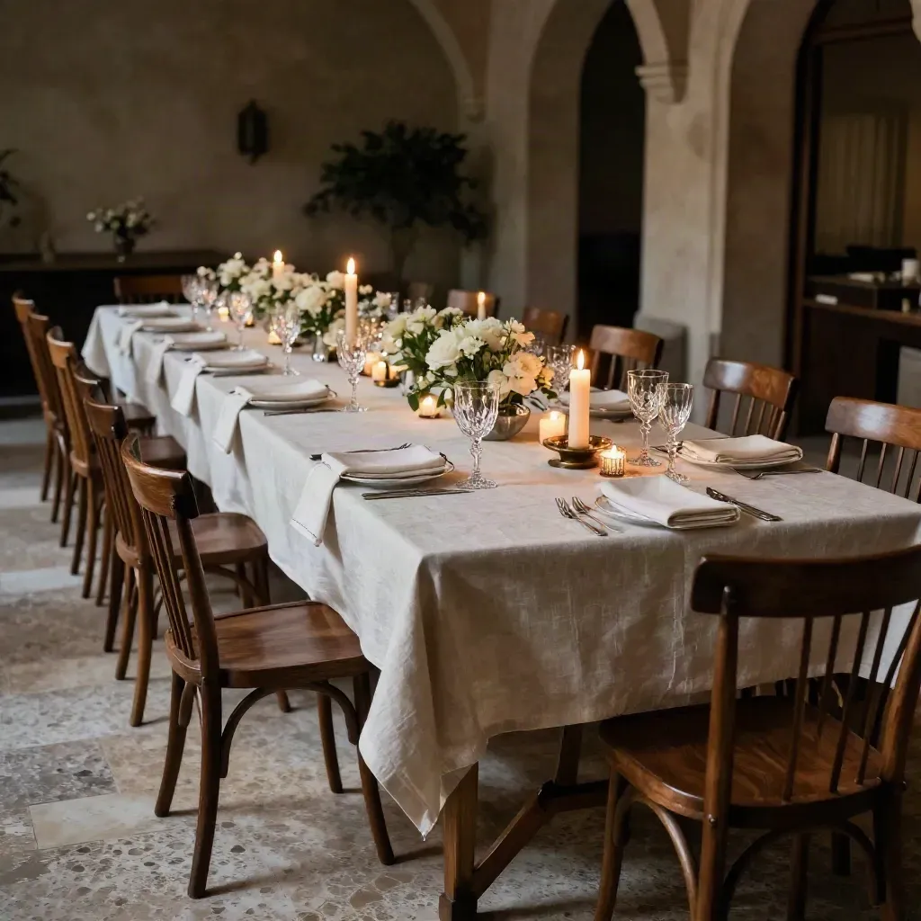 Tavola privata a lume di candela in villa storica, pronta per gli ospiti.