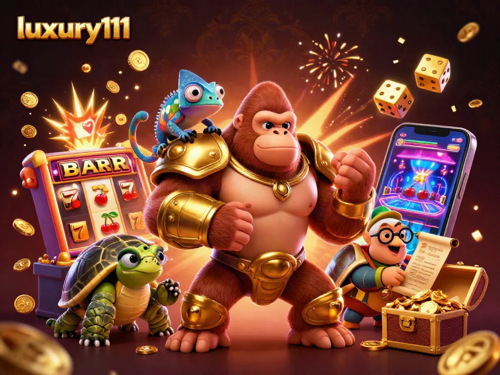 Experience luxury111 with thrilling jackpots and vibrant casino scenes featuring a gorilla king.