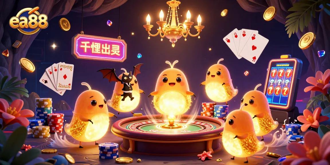 Experience thrilling gameplay at ea88 with a vibrant cartoon scene of glowworms illuminating a casino.
