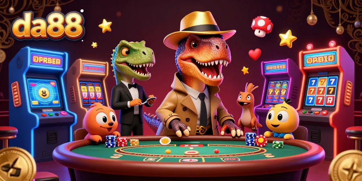 Join the da88 gaming adventure as the velociraptor stakes his claim at the blackjack table amidst thrilling casino elements.