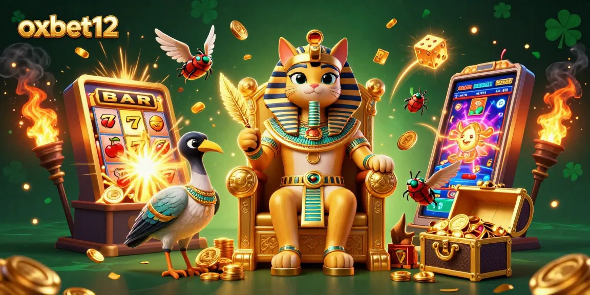 Experience the thrill at oxbet12 with an Egyptian-themed casino illustration featuring dynamic gaming elements.