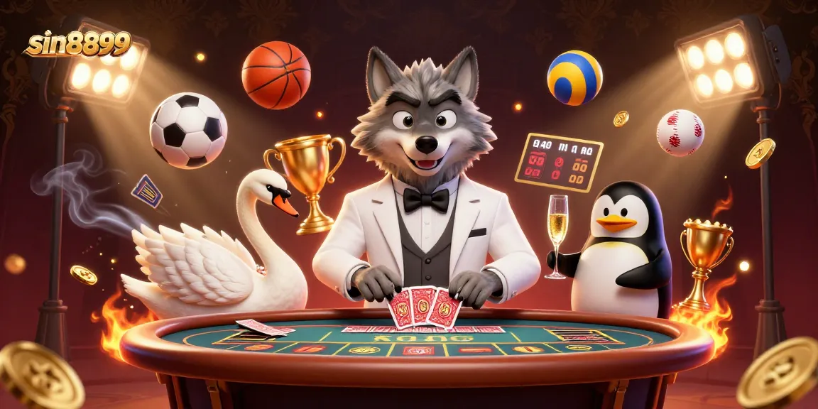 Experience winning moments at sin8899 as a debonair wolf enjoys baccarat with stunning visuals.
