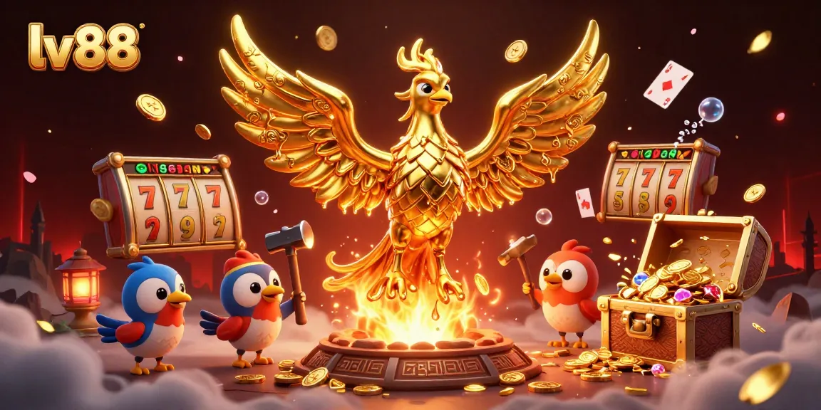 Experience winning strategies at lv88 with rich visuals of vibrant gaming elements and a molten phoenix motif.
